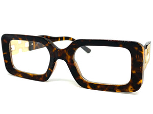 Ladies Classy Modern RETRO Style Clear Lens EYE GLASSES Rectangular Tortoise & Gold Optical Frame RX-Capable 89338