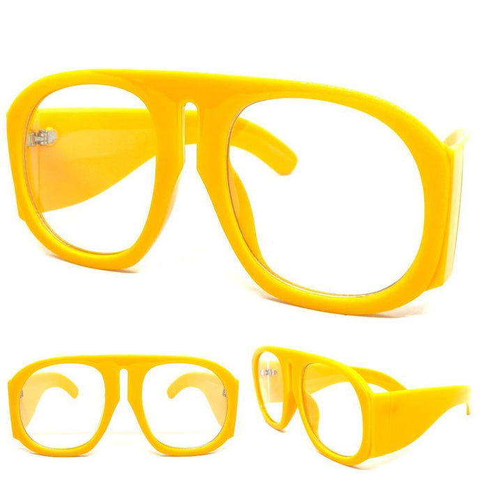Women's Oversized Exaggerated Classic Vintage RETRO Style Clear Lens EYE GLASSES X-Large Yellow RX-Capable Optical Fashion Frame 1770