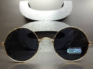 Round Blinder Style Sunglasses- Gold Frame & Black Lens