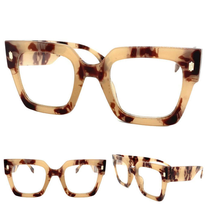 Oversized Vintage Retro Style Clear Lens EYEGLASSES Large Thick Square Optical Frame - RX Capable 2701