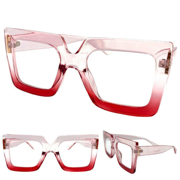 Oversized Vintage Retro Style Clear Lens EYEGLASSES Large Pink Optical Frame - RX Capable 1256