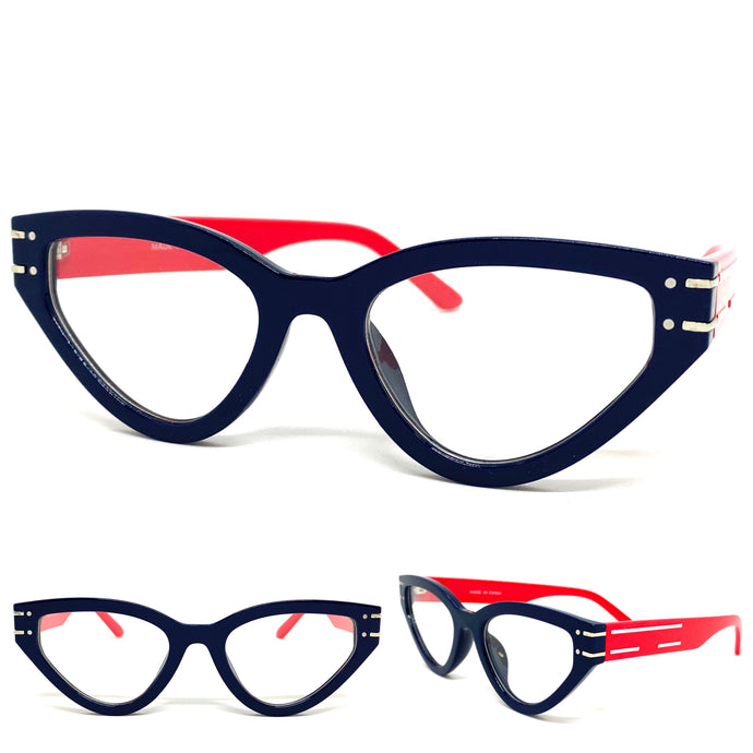 Women's Classic Modern RETRO Cat Eye Style Clear Lens EYE GLASSES Blue & Red RX-Capable Optical Fashion Frame 89337