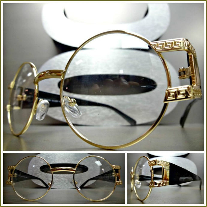 Round Style Clear Lens Glasses- Gold & Black