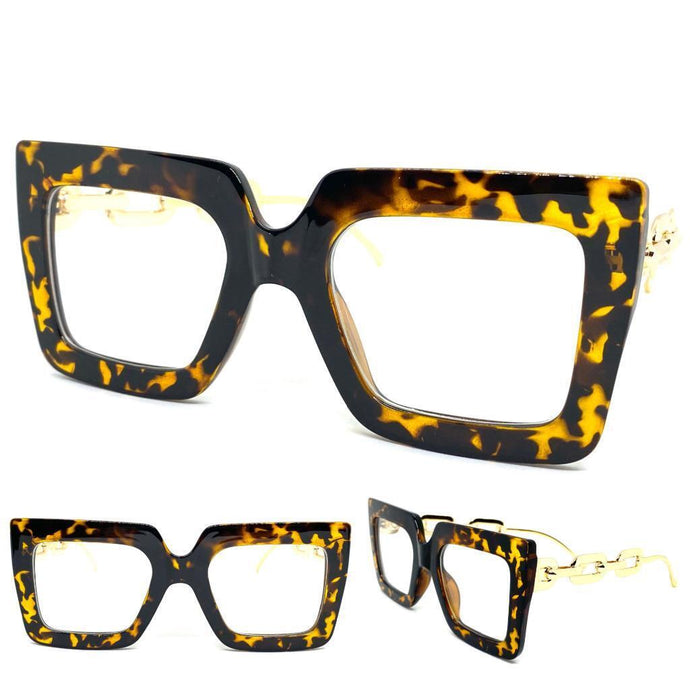Women's Oversized Classic Vintage RETRO Style Clear Lens EYE GLASSES Large Tortoise & Gold RX-Capable Optical Frame 9051