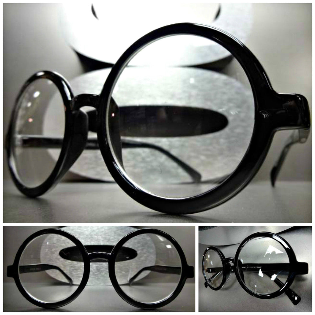 Jumbo Round Clear Lens Glasses- Black Frame