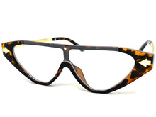 Classy Contemporary Futuristic Modern Shield Style Clear Lens EYE GLASSES Tortoise & Gold Frame 96473