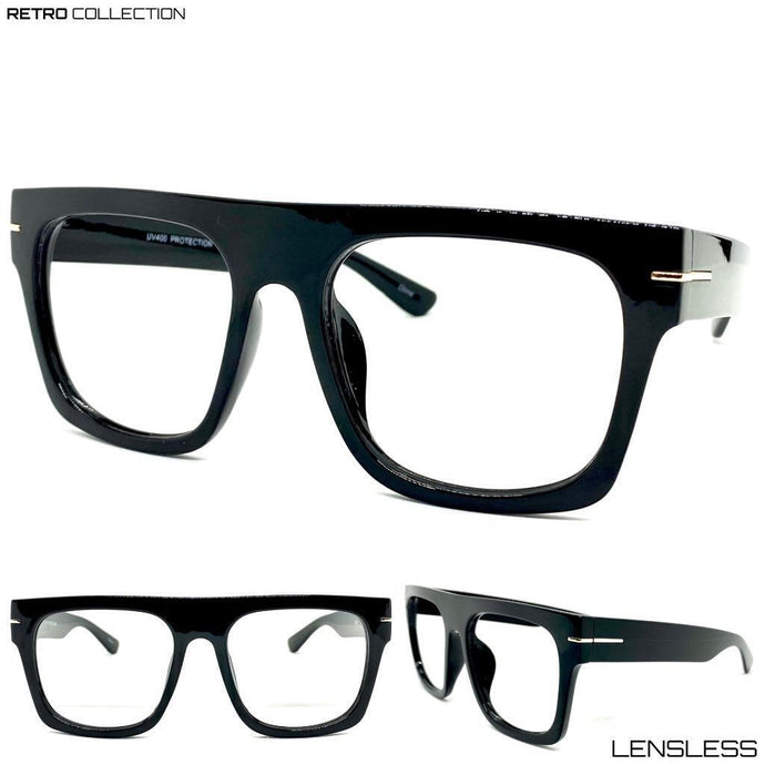 Classic Vintage Retro Style Thick Black Lensless Eye Glasses- Frame Only NO Lens E1826