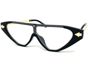 Classy Contemporary Futuristic Modern Shield Style Clear Lens EYE GLASSES Black & Gold Frame 96473