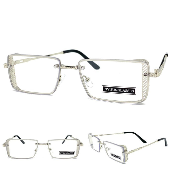 Men's Contemporary Modern Luxury Designer Fashion Clear Lens EYE GLASSES Rectangular Silver Metal Frame 2626