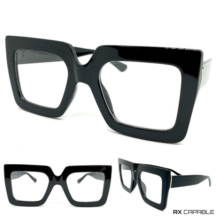 Oversized Vintage Retro Style Clear Lens EYEGLASSES Large Black Optical Frame - RX Capable 1256