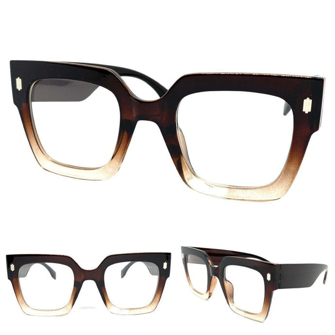 Oversized Vintage Retro Style Clear Lens EYEGLASSES Large Thick Square Optical Frame - RX Capable 2701