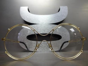 Double Rim Round Clear Lens Glasses- Gold