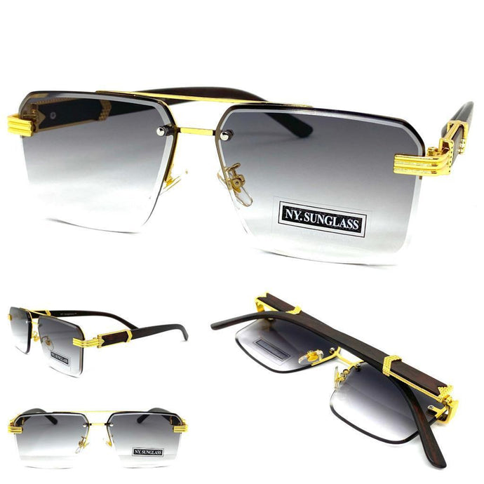 Men's Classy Elegant Luxury Designer Hip Hop Style SUNGLASSES Gold & Wooden Frame WD769