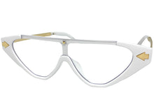 Classy Contemporary Futuristic Modern Shield Style Clear Lens EYE GLASSES White & Gold Frame 96473