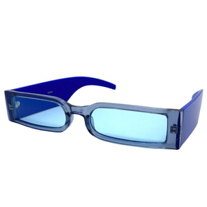 Futuristic Modern Retro Style SUNGLASSES Thin Rectangular Blue Frame 80217