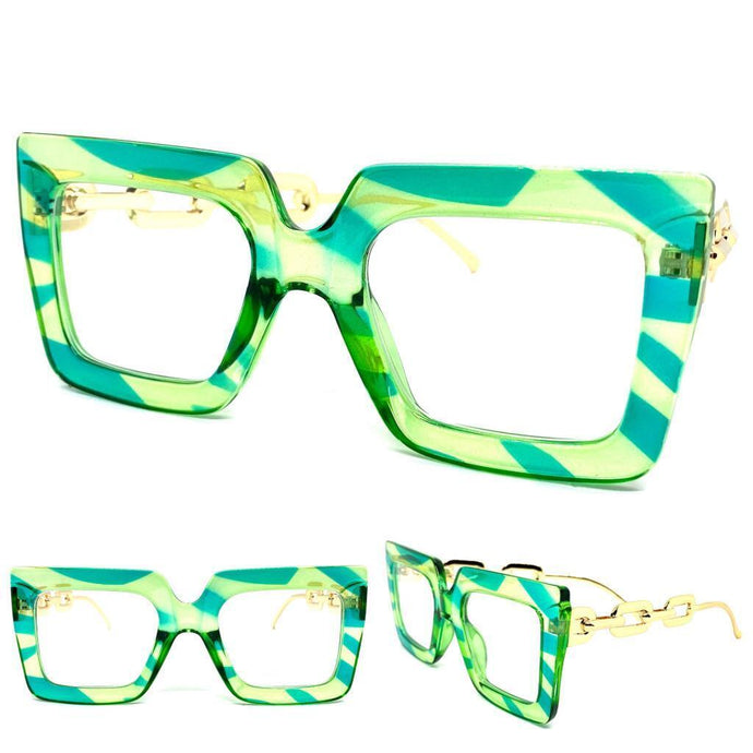 Women's Oversized Classic Vintage RETRO Style Clear Lens EYE GLASSES Large Green & Gold RX-Capable Optical Frame 9051