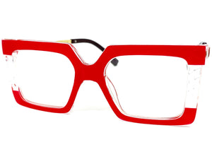 Classy Elegant Modern Retro Style Clear Lens EYEGLASSES Square Red & Gold Optical Frame - RX Capable 9386