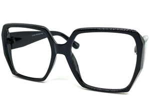 Oversized Classic Retro Style Large Square Black Lensless Eye Glasses- Frame Only NO Lens 7460