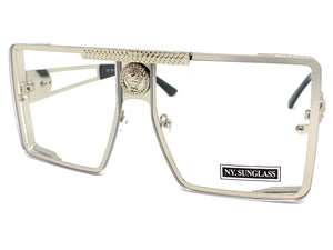 Oversized Luxury Retro Hip Hop Style Clear Lens EYEGLASSES Large Silver Frame 8173