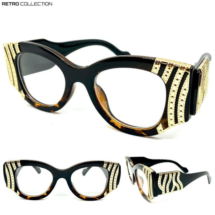 Ladies Oversized Classy Elegant Retro Cat Eye Style Clear Lens EYE GLASSES Exaggerated Thick Black & Tortoise Optical Frame RX-Capable 1845