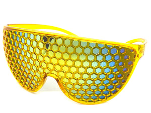 Oversized & Exaggerated Shield Style Party SUNGLASSES Huge Honeycomb Grid Lens 58870