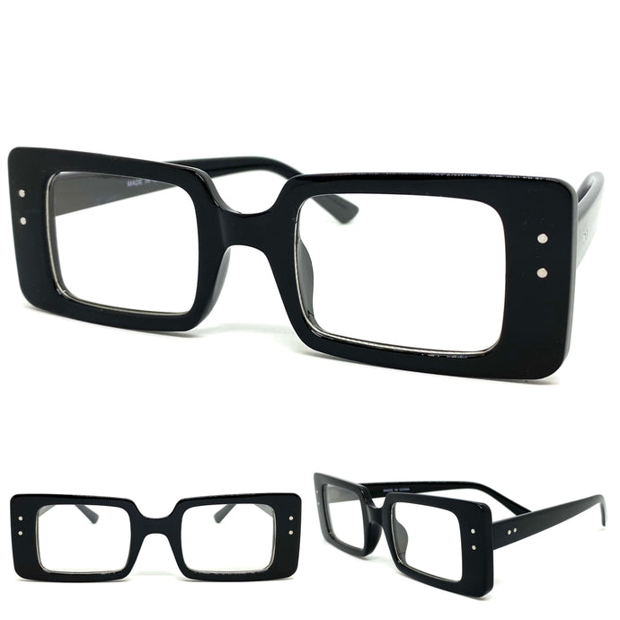 Classic Modern RETRO Style Clear Lens EYE GLASSES Rectangular Black RX-Capable Optical Fashion Frame 81071