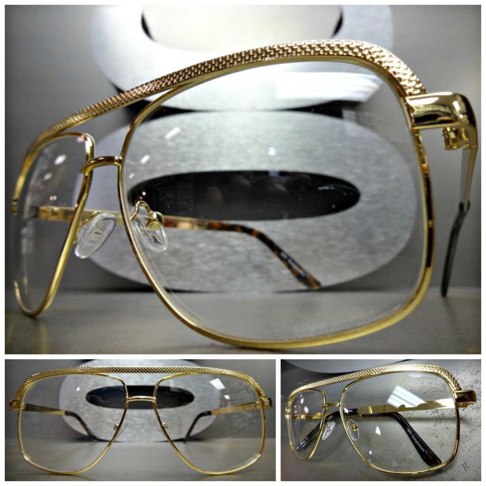 Retro Gold Rectangle Clear Lens Glasses