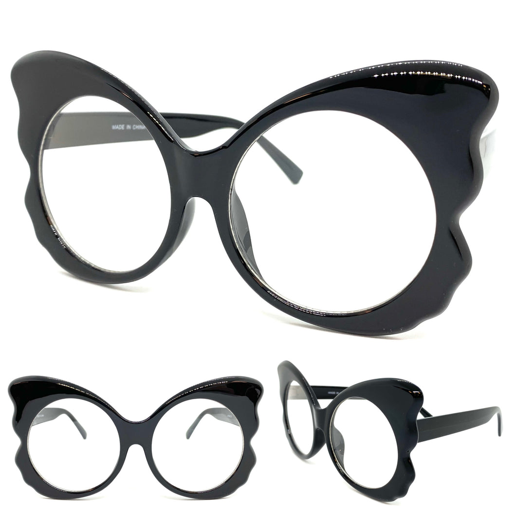 Ladies Oversized RETRO Style Clear Lens EYE GLASSES Huge Black Fashion Frame RX-Capable 81068
