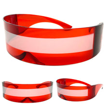 Modern Futuristic Robotic Cyclops Shield Style Party SUNGLASSES - Red Frame