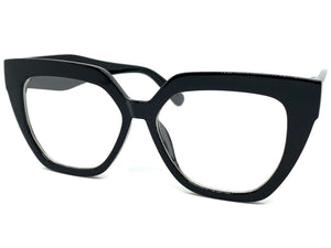 Oversized Exaggerated Retro Cat Eye Style Clear Lens EYEGLASSES Thick Black Frame 81100