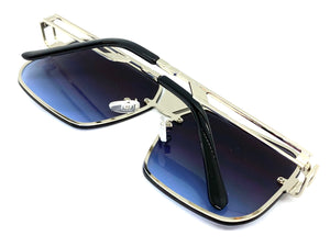 Classic Modern Retro Hip Hop Style SUNGLASSES Silver Frame Blue Lens 21043