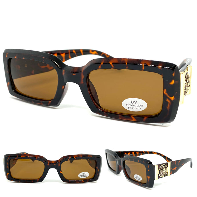 Men's Classy Elegant Luxury Hip Hop Style SUNGLASSES Tortoise Frame with Gold Medallion 4378