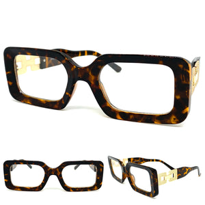 Ladies Classy Modern RETRO Style Clear Lens EYE GLASSES Rectangular Tortoise & Gold Optical Frame RX-Capable 89338