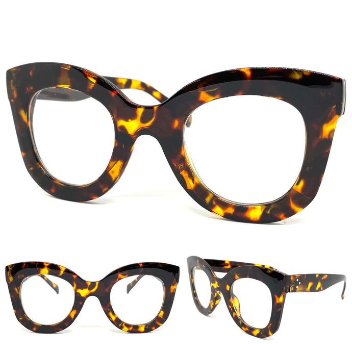 Oversized Exaggerated Retro Style Clear Lens EYEGLASSES Thick Leopard Optical Frame - RX Capable 1309