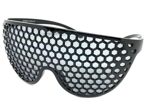 Oversized & Exaggerated Shield Style Party SUNGLASSES Huge Honeycomb Grid Lens 58870