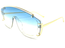 Oversized Classic Luxury Modern Retro Shield Style SUNGLASSES Large Gold Frame Blue Lens 5177