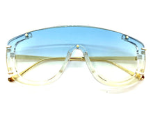 Oversized Classic Luxury Modern Retro Shield Style SUNGLASSES Large Gold Frame Blue Lens 5177