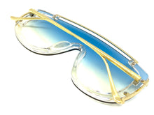 Oversized Classic Luxury Modern Retro Shield Style SUNGLASSES Large Gold Frame Blue Lens 5177