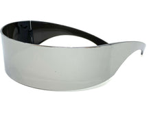 Modern Futuristic Robotic Cyclops Shield Style Party SUNGLASSES - Silver Frame & Lens