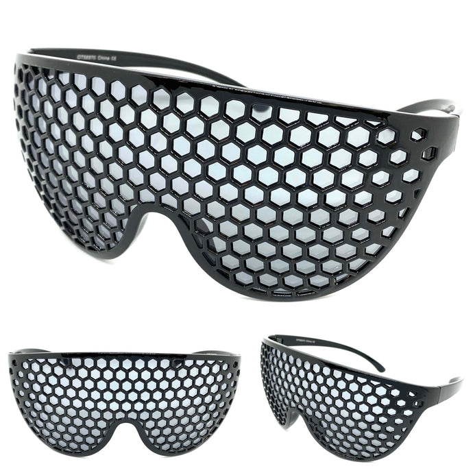 Oversized & Exaggerated Shield Style Party SUNGLASSES Huge Honeycomb Grid Lens 58870