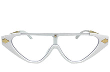 Classy Contemporary Futuristic Modern Shield Style Clear Lens EYE GLASSES White & Gold Frame 96473