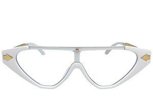 Classy Contemporary Futuristic Modern Shield Style Clear Lens EYE GLASSES White & Gold Frame 96473