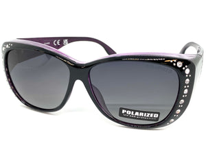 Women's Classy Elegant Luxurious Bling POLARIZED SUNGLASSES Black & Purple Frame Over RX Glass Fit 7833