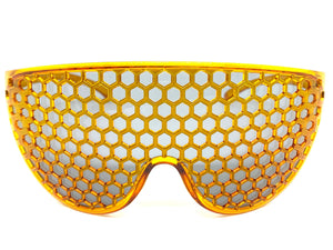 Oversized & Exaggerated Shield Style Party SUNGLASSES Huge Honeycomb Grid Lens 80144