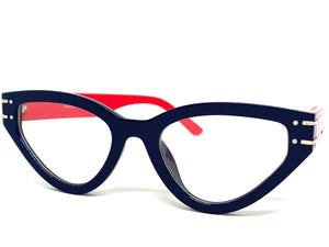 Women's Classic Modern RETRO Cat Eye Style Clear Lens EYE GLASSES Blue & Red RX-Capable Optical Fashion Frame 89337