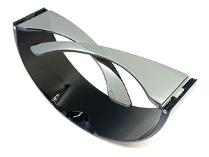 Modern Futuristic Robotic Cyclops Shield Style Party SUNGLASSES - Silver Frame & Lens