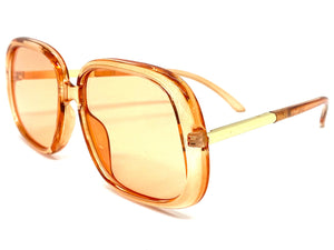 Women's Oversized Vintage Retro Style SUNGLASSES Large Orange & Gold Frame 48841