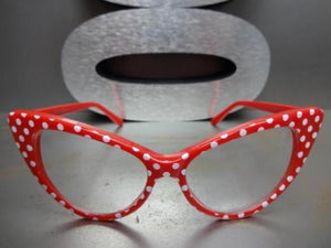 Polka Dot Cat Eye Clear Lens Glasses- Red & White