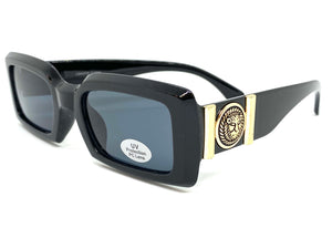 Men's Classy Elegant Luxury Hip Hop Style SUNGLASSES Black Frame with Gold Medallion 4378