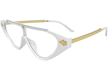 Classy Contemporary Futuristic Modern Shield Style Clear Lens EYE GLASSES White & Gold Frame 96473